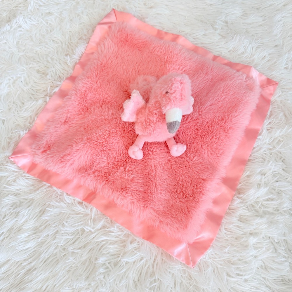 Cloud Island Pink Flamingo Security Blanket Lovey Faux Fur Satin Trim Plush Toy - Picture 4 of 9